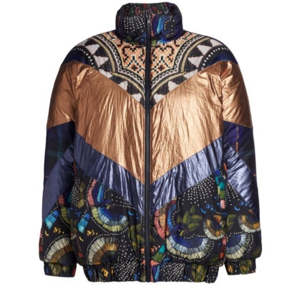 NWT FARM Rio Reversible Puffer Jacket Coat Copper Gold Metallic - Picture 6 of 16